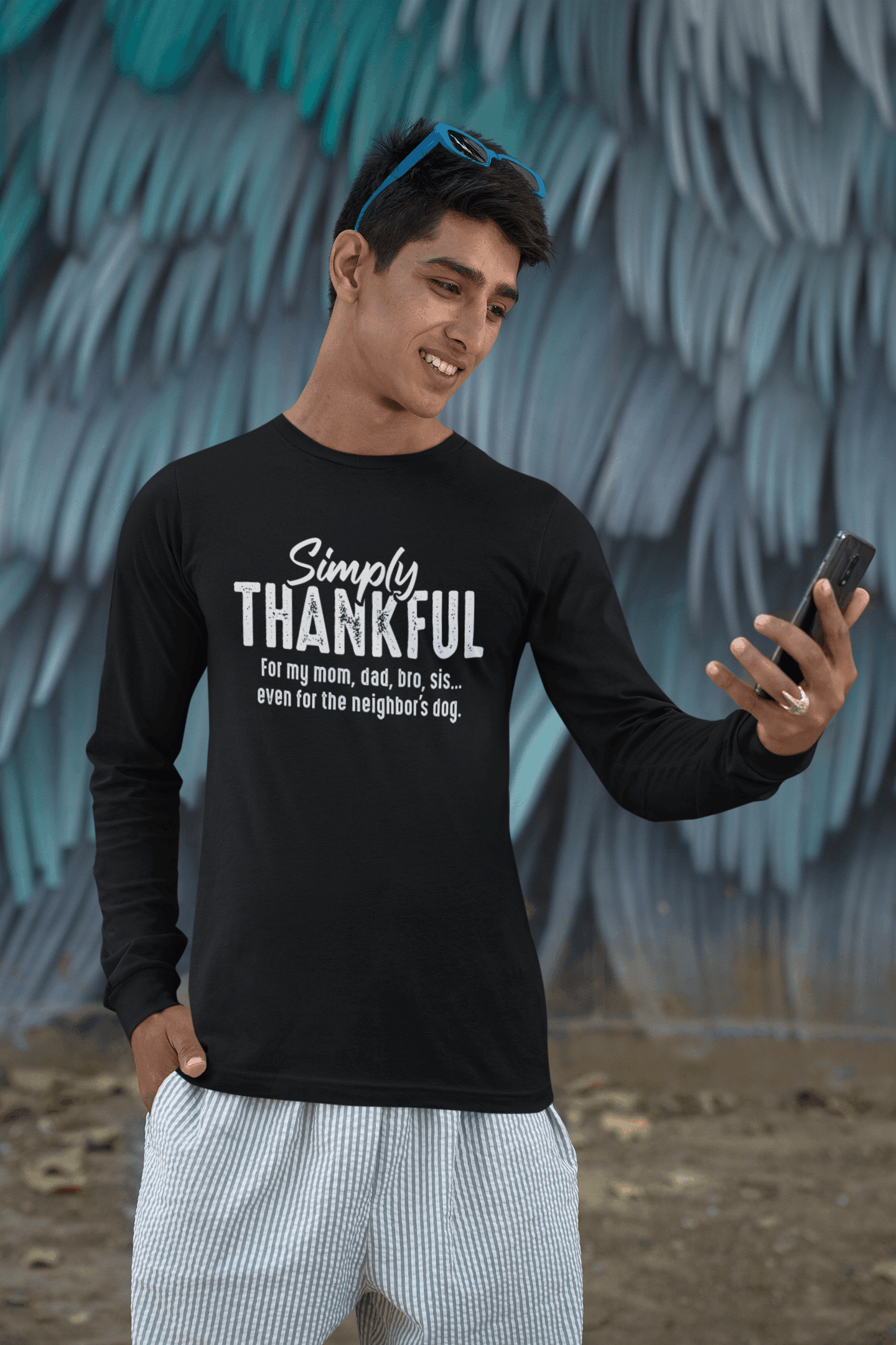 Simply Thankful Thanksgiving Long Sleeve Shirt - Joe Camilo Designs