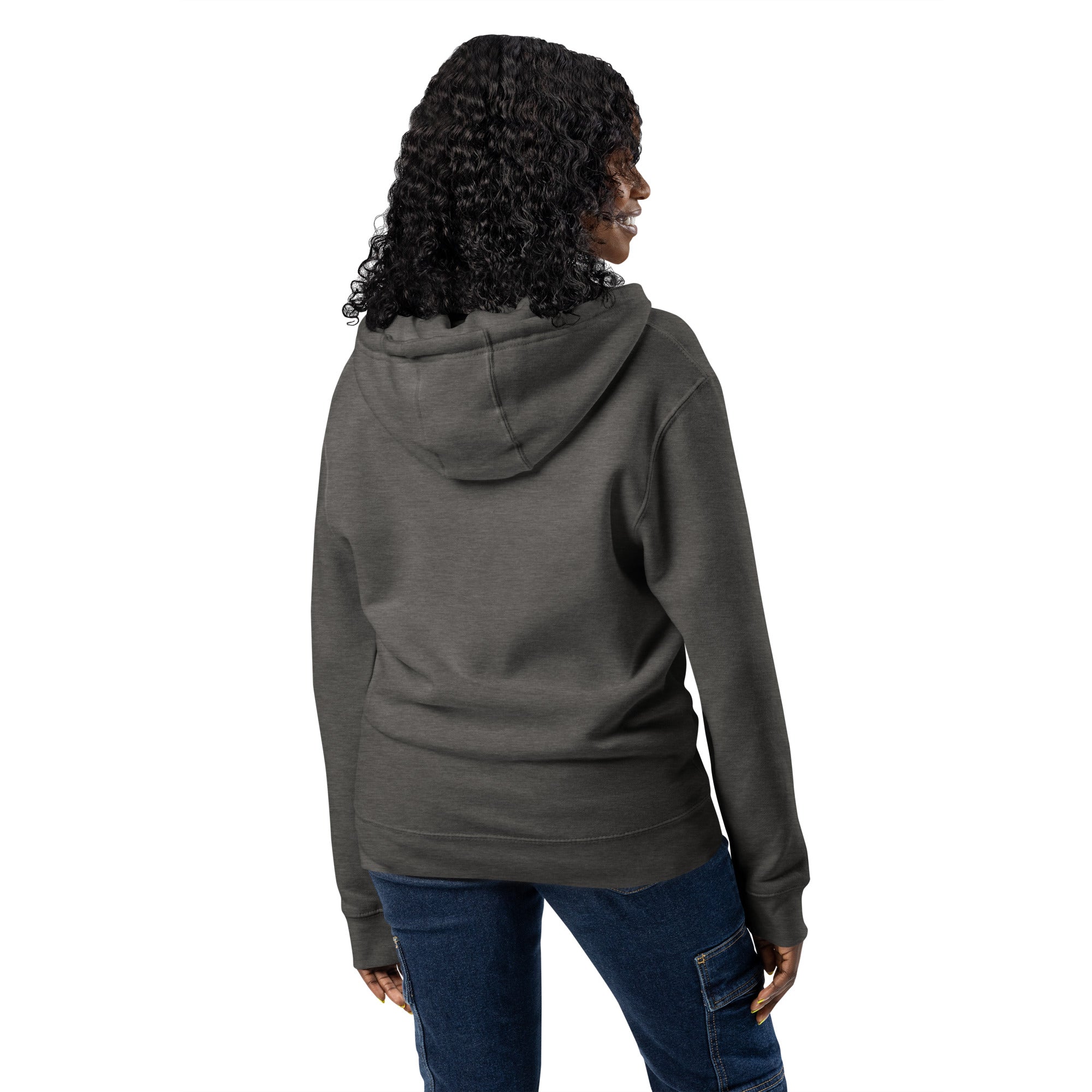 Image of Entrusted Premium Zip Hoodie charcoal heather back — Christian zip hoodie faith apparel