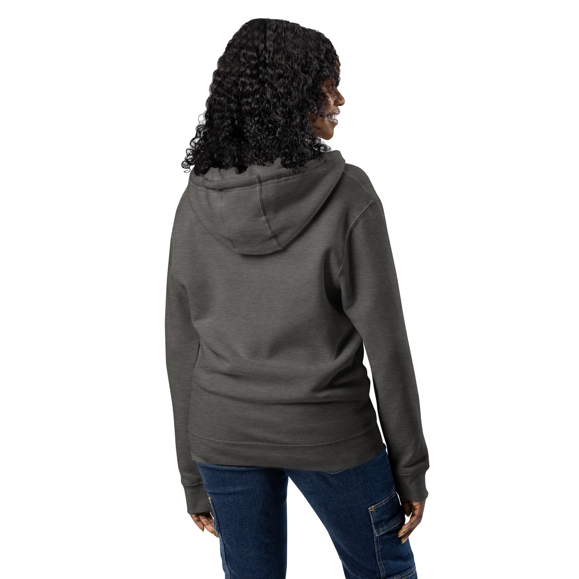 Entrusted Premium Zip Hoodie charcoal heather back — Christian zip hoodie faith apparel