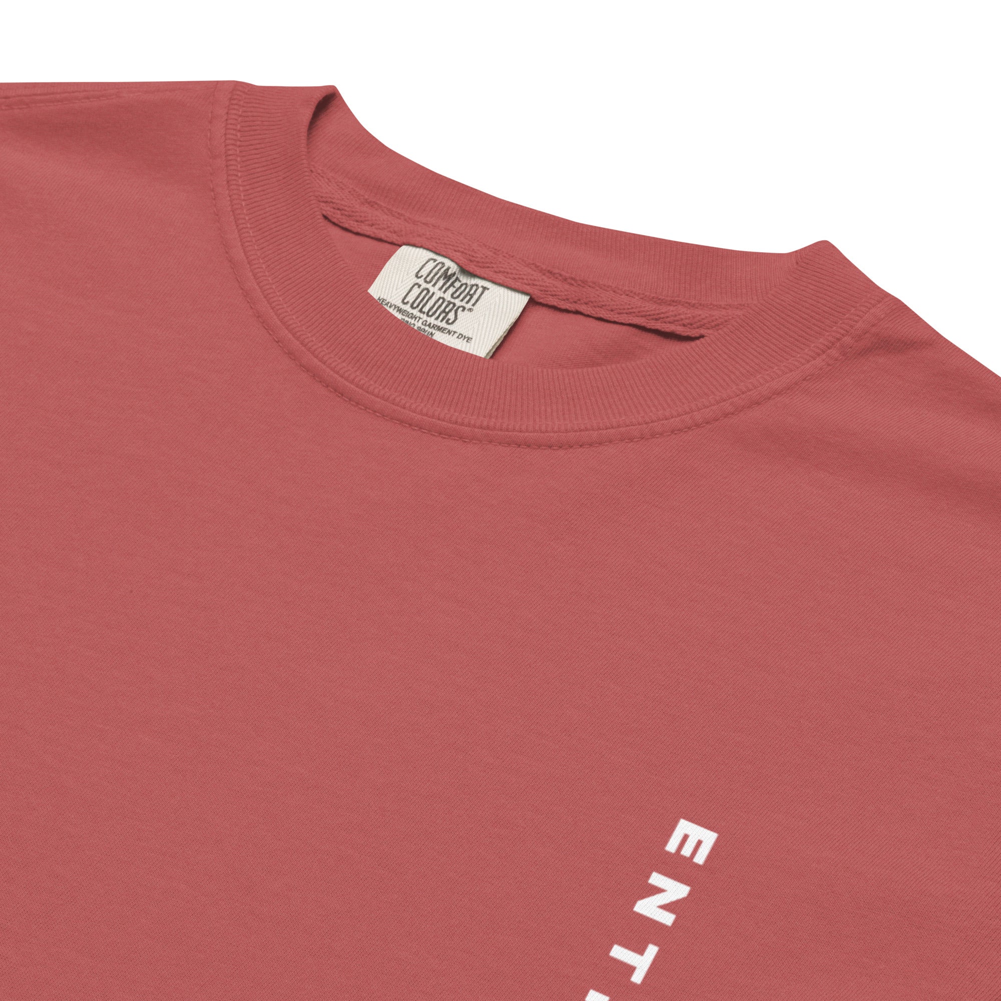 Image of Entrusted Christian graphic tee crimson close-up detail — Entrusted to Him