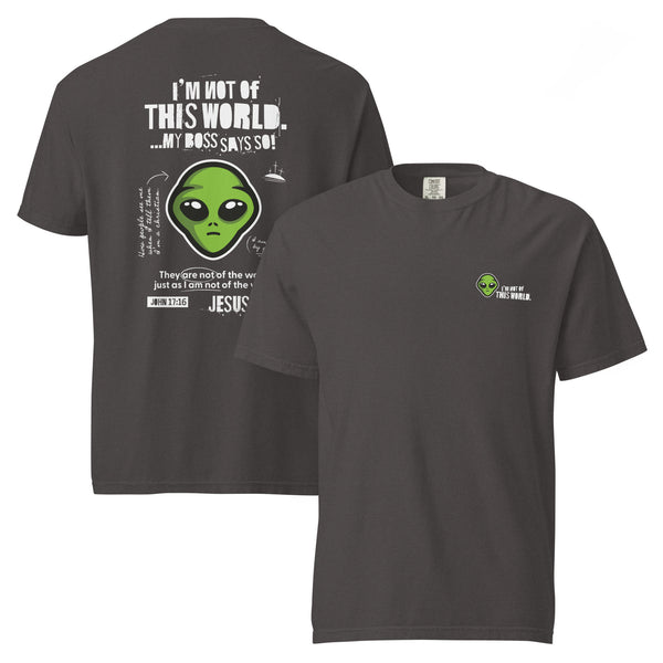 Not From This World garment-dyed heavyweight Christian t-shirt graphite — Entrusted to Him
