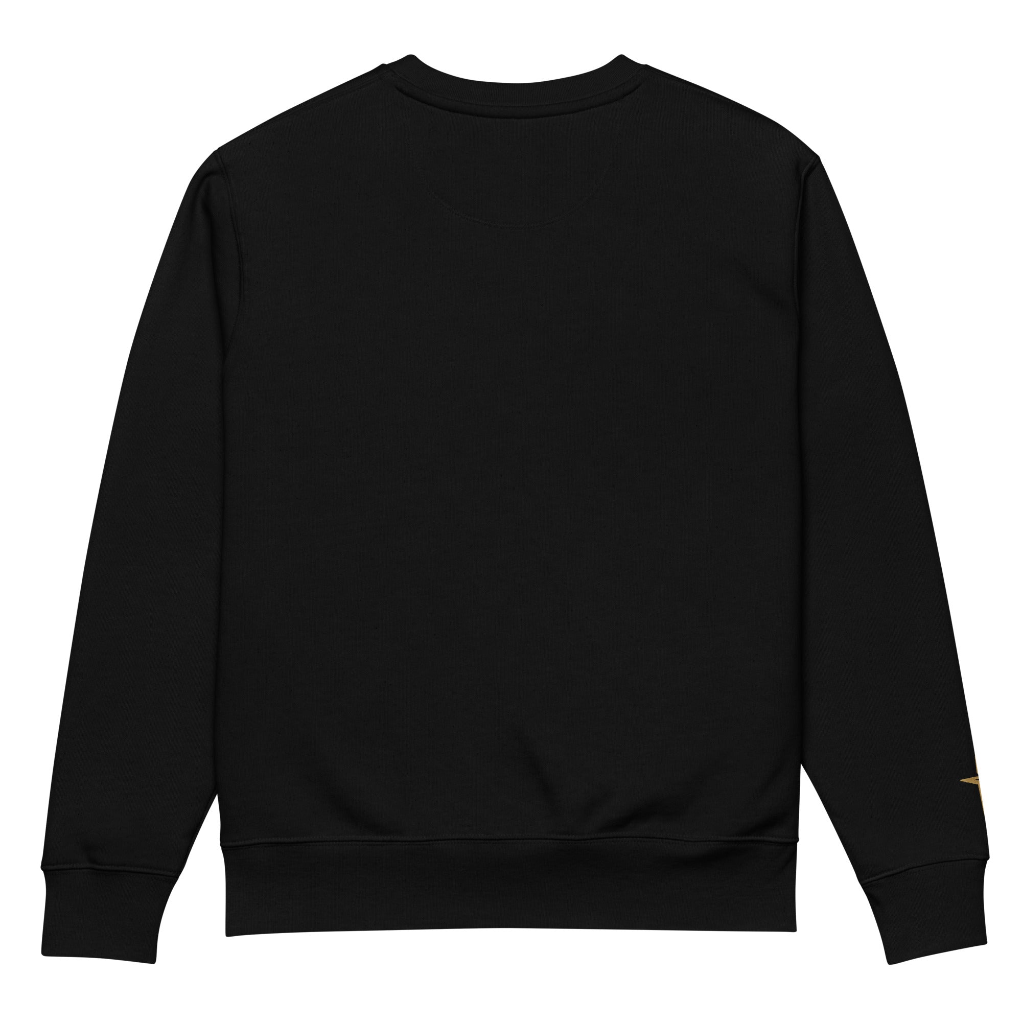 Image of Entrusted varsity embroidered Christian sweatshirt black back view — Entrusted to Him