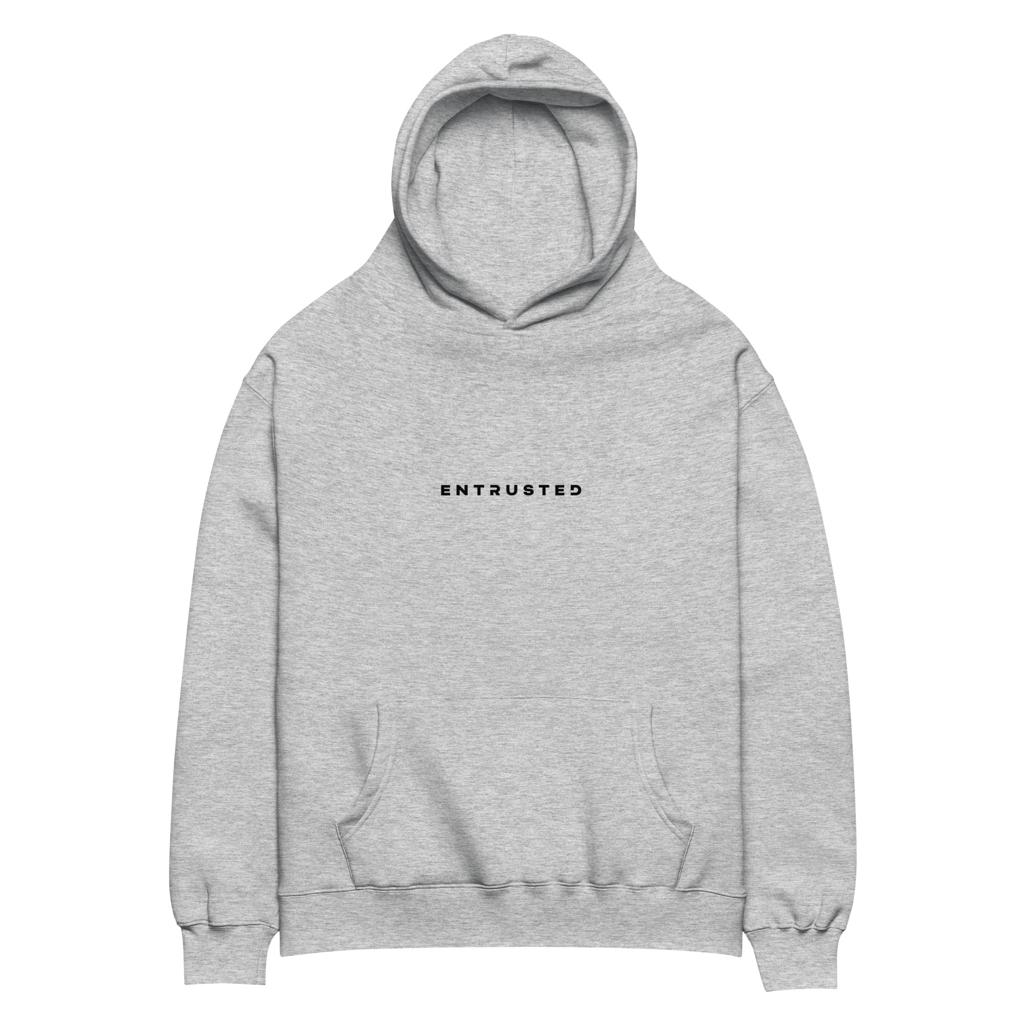 Image of Athletic heather Jesus hoodie front — Entrusted oversized Christian streetwear apparel