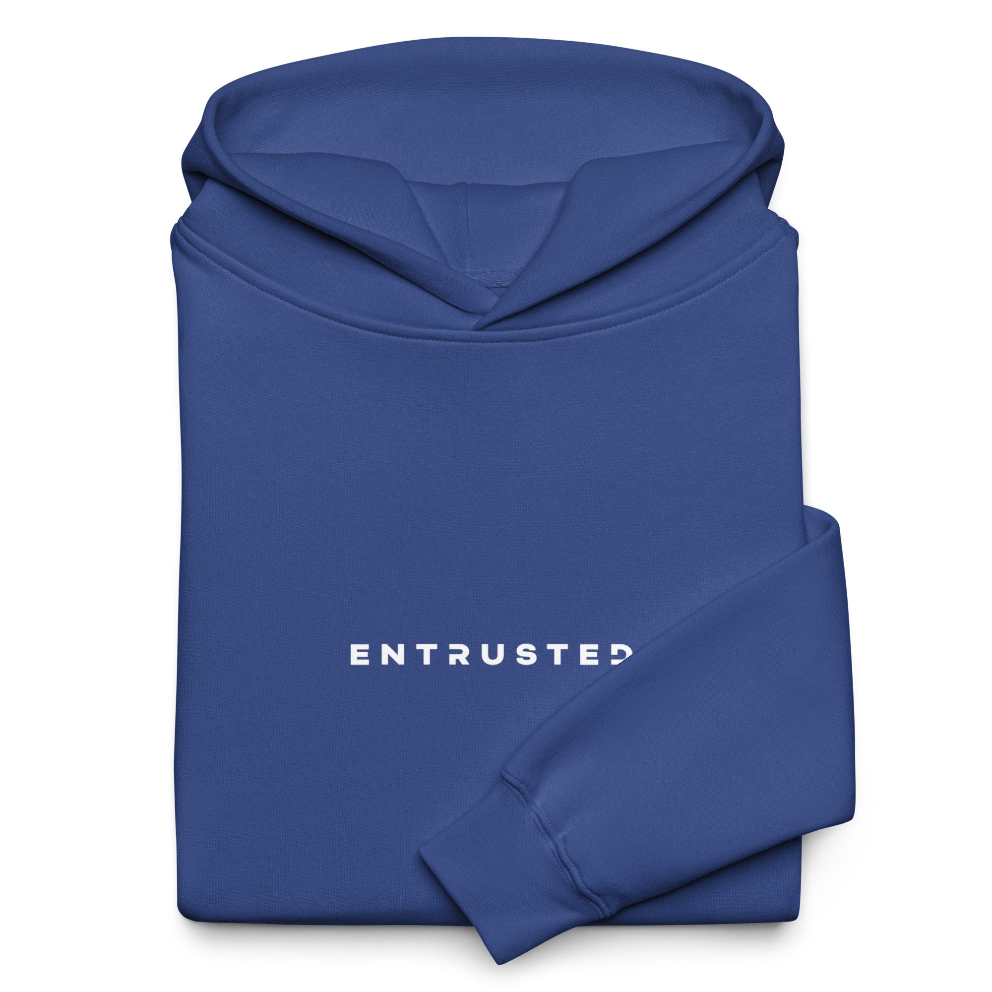 Image of Cobalt Christian streetwear hoodie front — Entrusted oversized faith hoodie for men and women